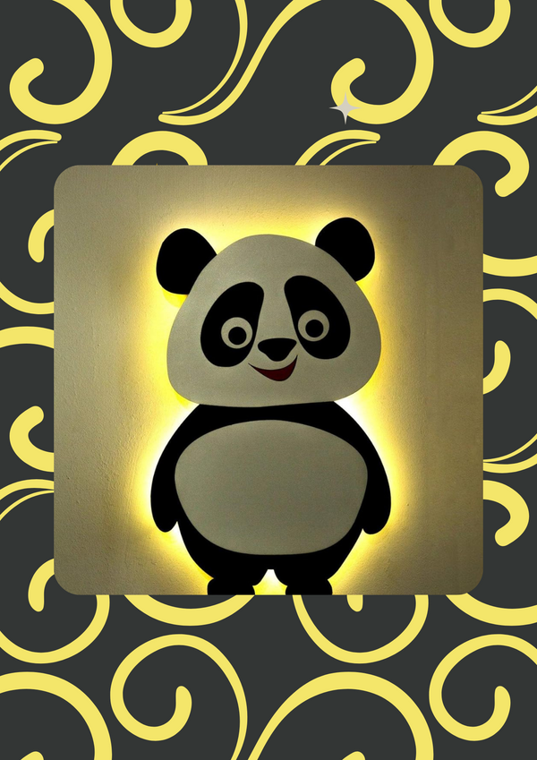 Panda Wall Hanging with LED Glow Light – Cute Wooden Room Décor for Girls, Multi-Color LED