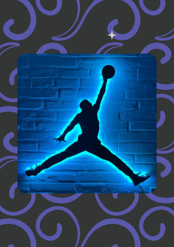 Basketball Player Wall Hanging with LED Glow Light – Wooden Sports Room Décor, Multi-Color LED