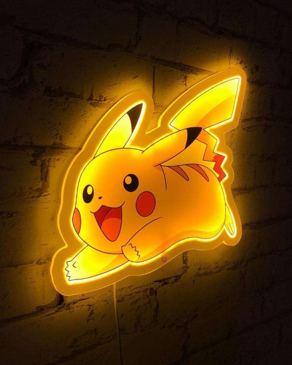 Pikachu Wall Hanging with LED Glow Light – Wooden Room Décor for Kids, Multi-Color LED